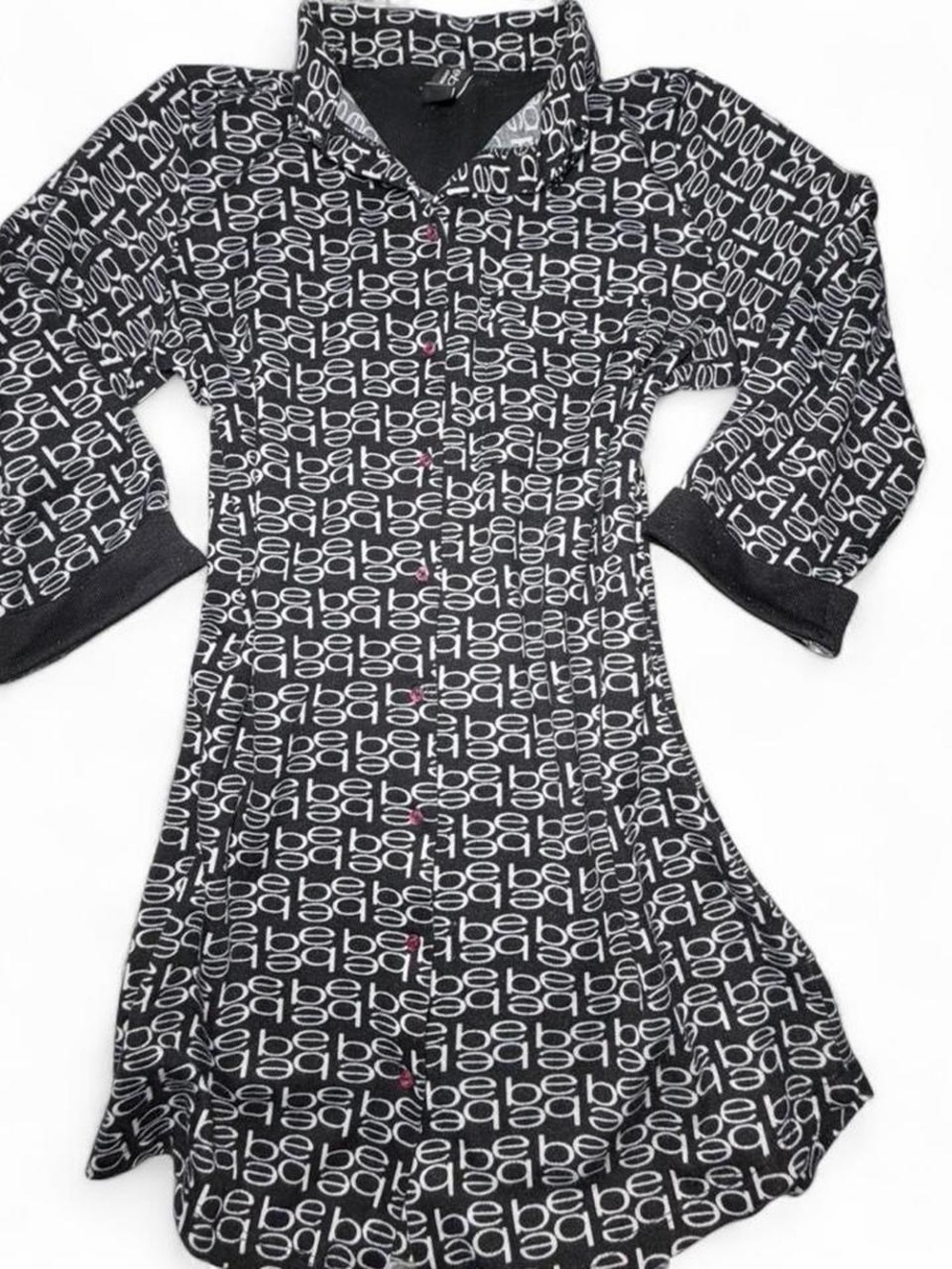 Bebe Black Logo Print Button-Front Dress - Pink Buttons
